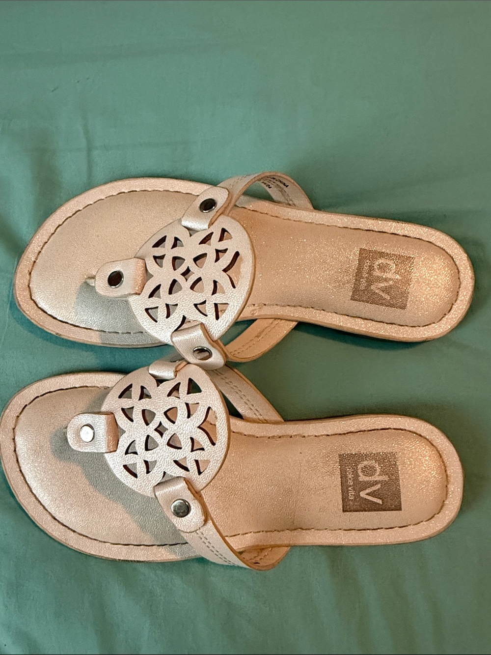 DV by Dolce Vita Metallic Rose Gold Girls' Cutout Toe-Post Sandals